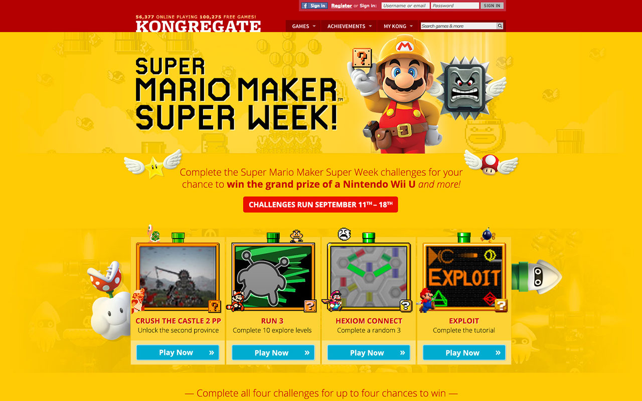 Super Mario Maker sweepstakes landing page